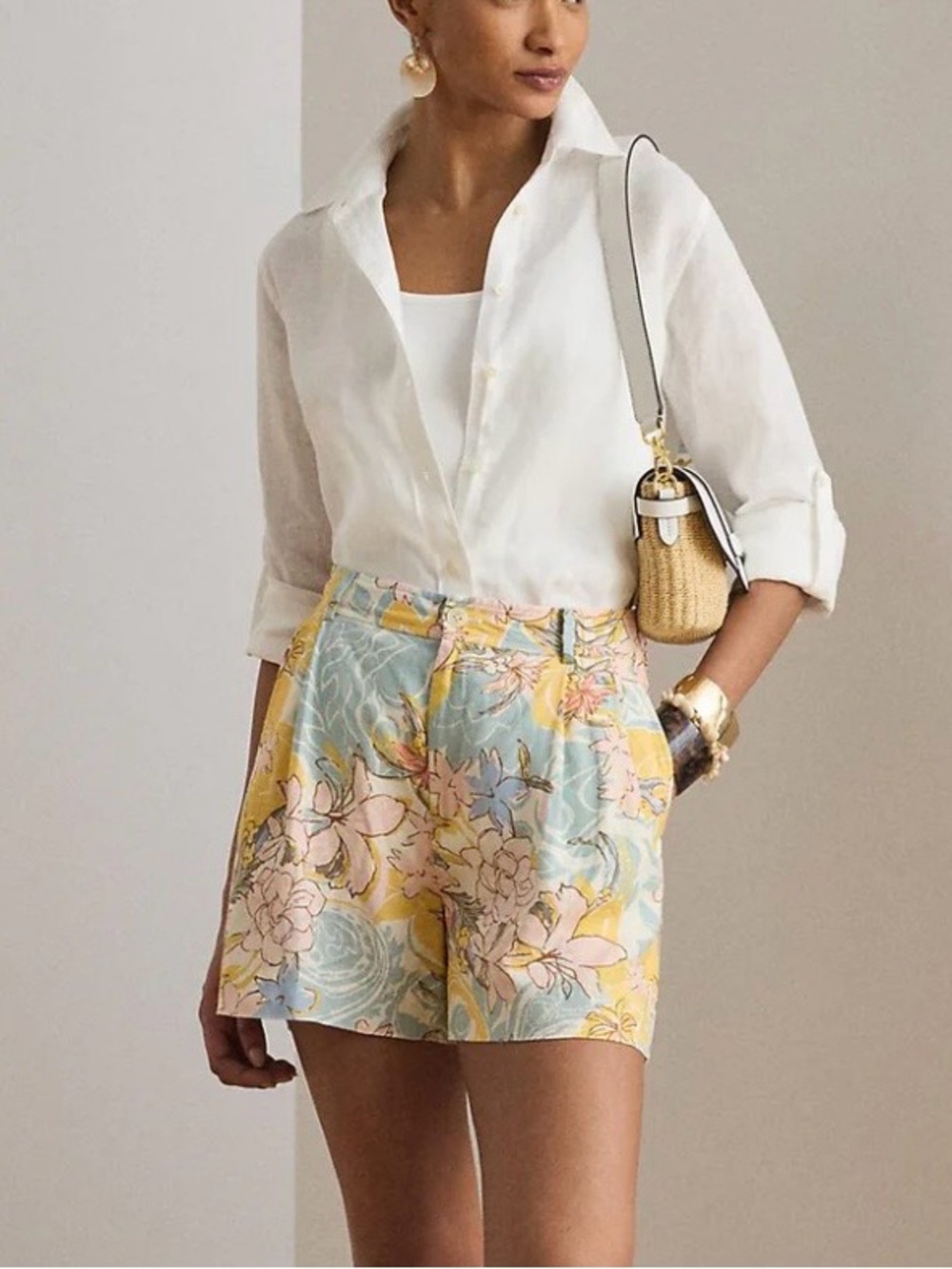 RALPH LAUREN Floral Pleated Linen Short